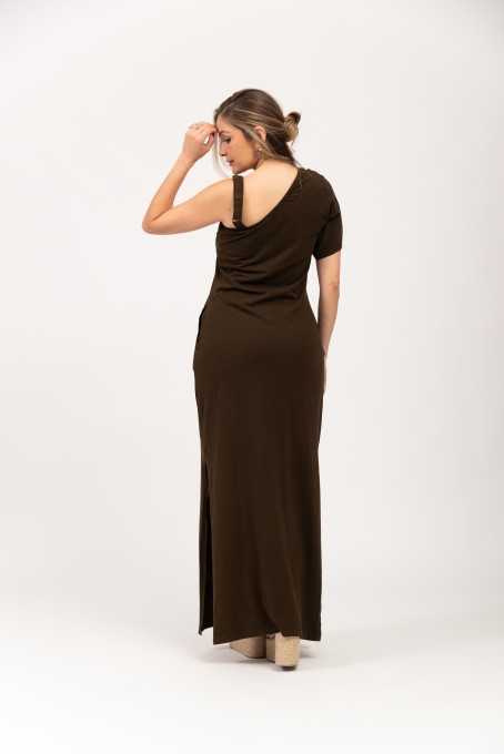 Vestido Longo Um Ombro Só Café