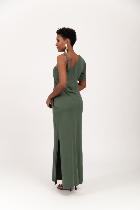 Vestido Longo Um Ombro Só Verde Musgo
