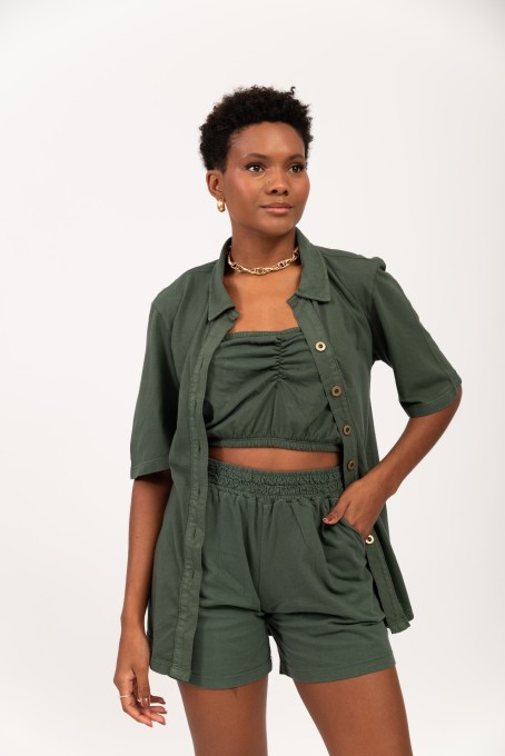 Chemise Com Top Franzido Verde Musgo