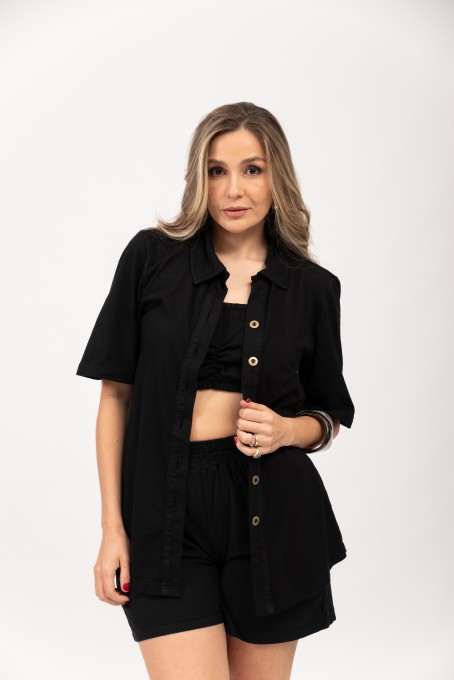 Chemise Com Top Franzido Preto