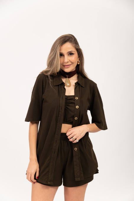 Chemise Com Top Franzido Café