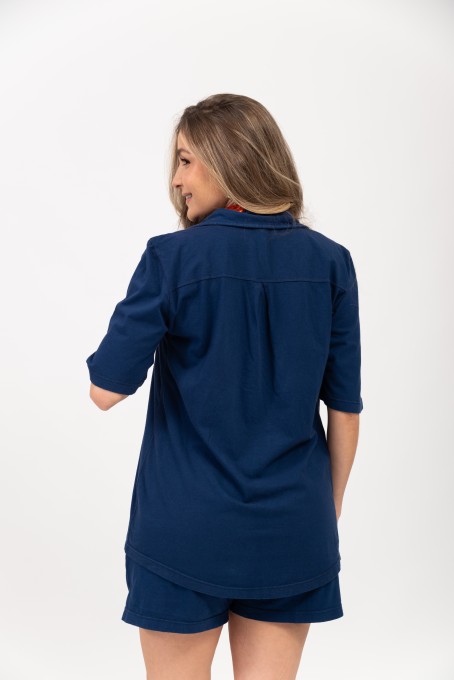 Chemise Com Top Franzido Azul Marinho