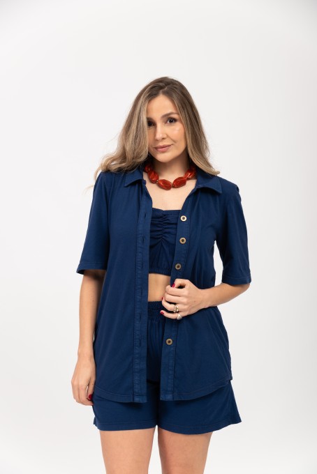 Chemise Com Top Franzido Azul Marinho
