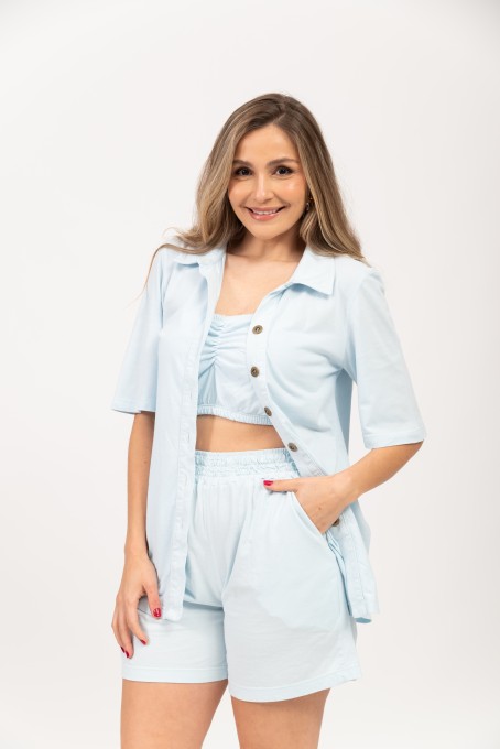 Chemise Com Top Franzido Azul Claro