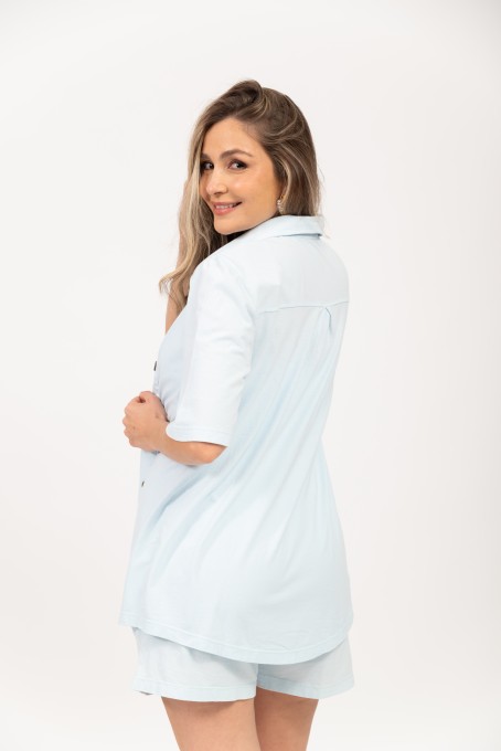 Chemise Com Top Franzido Azul Claro