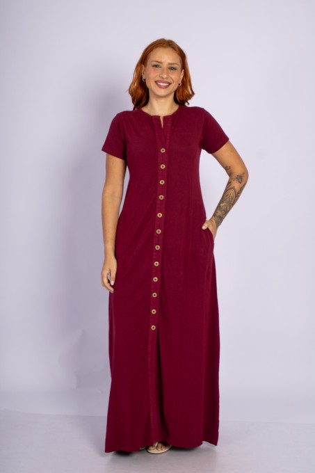 Vestido Longo com Botões Vinho