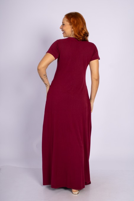 Vestido Longo com Botões Vinho
