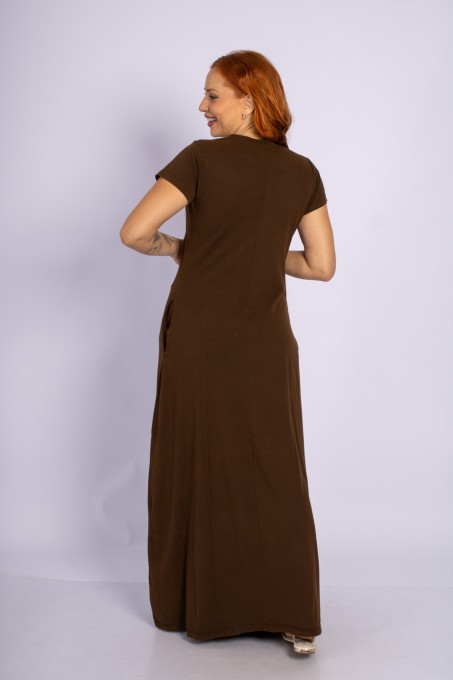Vestido Longo com Botões Café