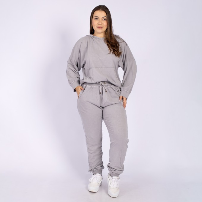 Conjunto Com Capuz E Calça Jogger Cinza Prata