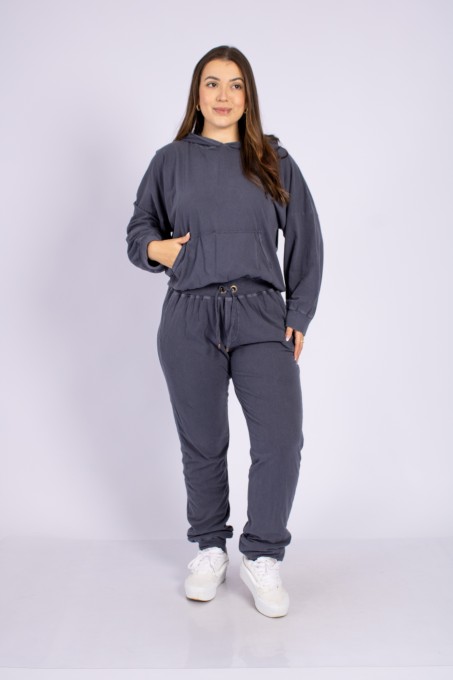 Conjunto Com Capuz E Calça Jogger Preto Azulado