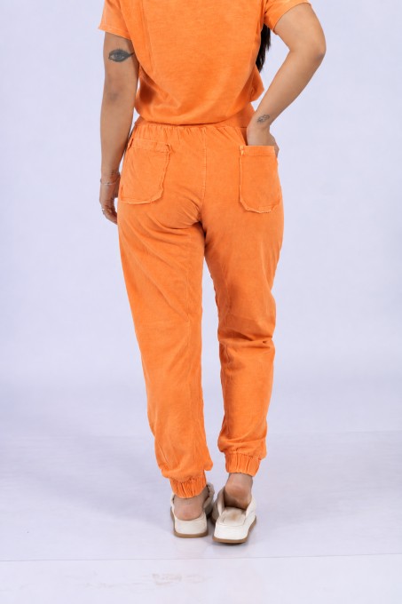 Calça Jogger Com Cós Largo E Bolsos Laranja