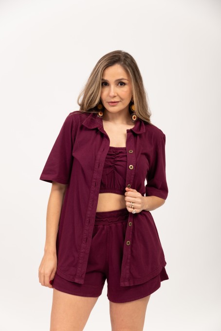 Chemise Com Top Franzido Vinho