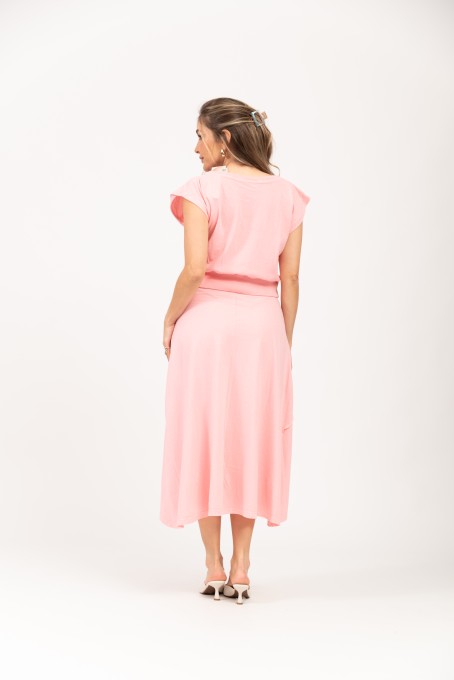 Blusa Com Barra Ribana Decote V Rosa Claro