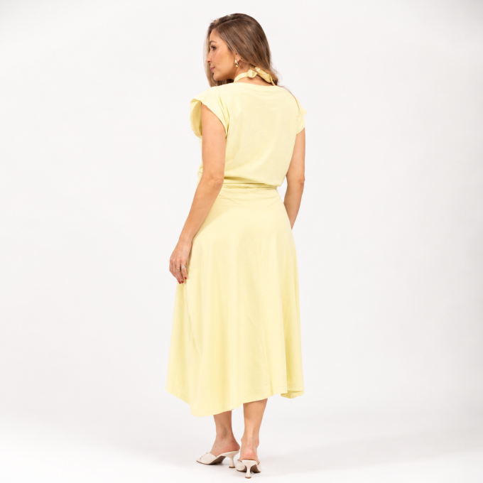 Blusa Com Barra Ribana Decote V Amarelo Claro