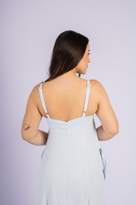 Vestido Longo Com Alças Ajustáveis E Bolsos Azul Claro