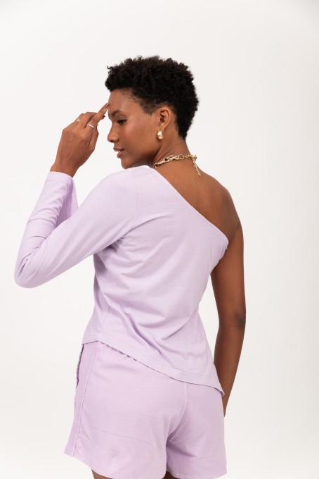 Blusa Ombro Único Com Manga Longa Lilás