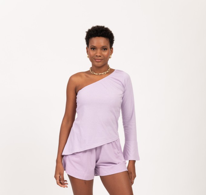 Blusa Ombro Único Com Manga Longa Lilás