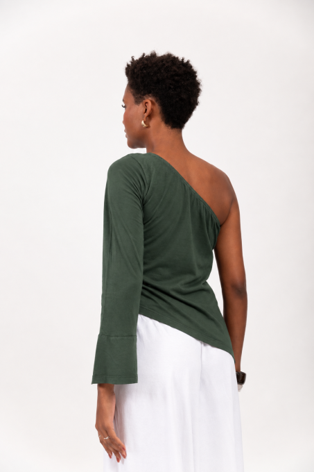 Blusa Ombro Único Com Manga Longa Verde Musgo