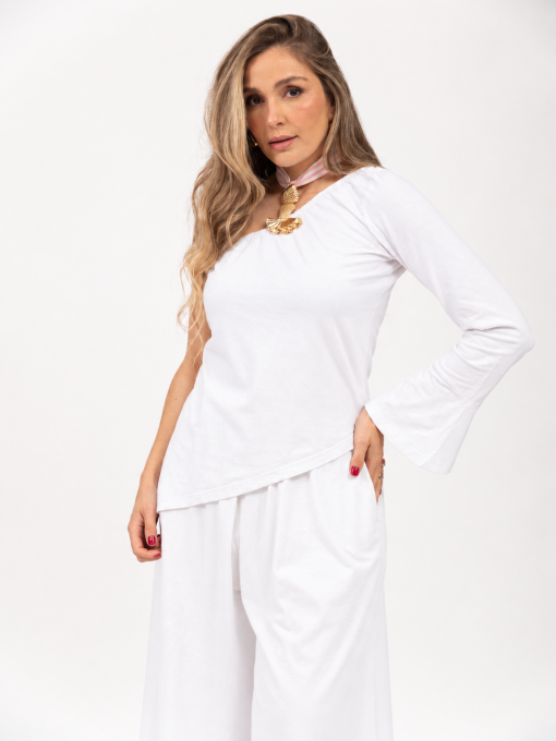 Blusa Ombro Único Com Manga Longa Branco