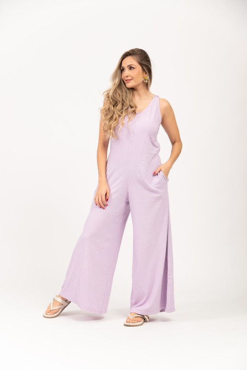 Macacão Pantalona Com Amarração Nas Costas Lilás