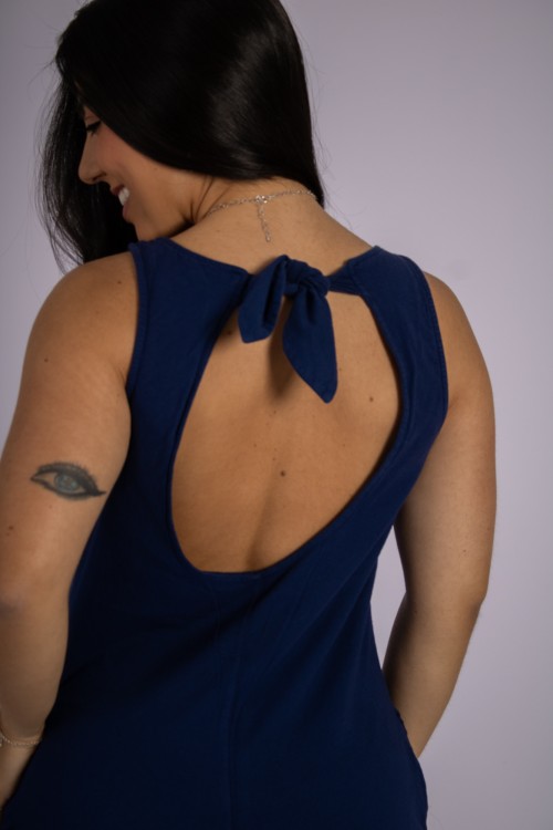 Macacão Pantalona Com Amarração Nas Costas Azul Marinho