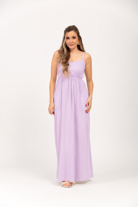 Vestido Longo Com Alças Ajustáveis E Bolsos Lilás