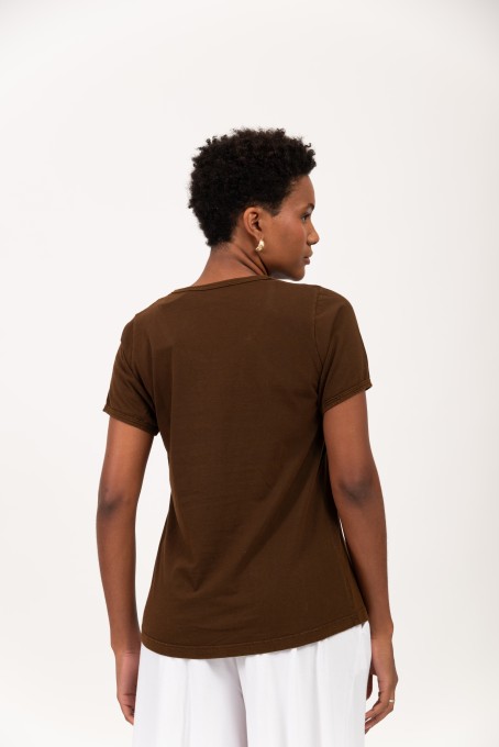 Blusa Manga Curta Com Recortes Café
