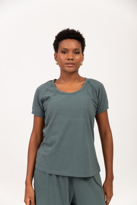 Blusa Manga Curta Com Recortes Verde Musgo