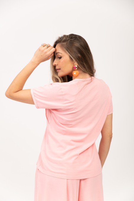 Blusa Manga Curta Com Recortes Rosa Claro