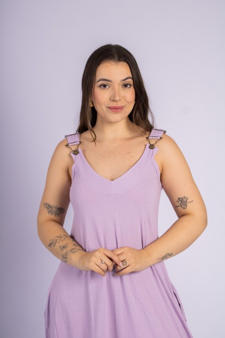 Vestido Longo Com Botões Laterais Lilás Claro