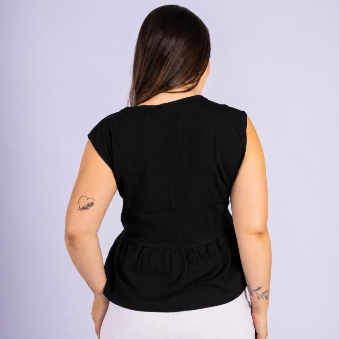Blusa Decote V Com Babado Preto