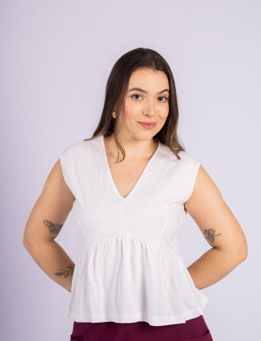 Blusa Decote V Com Babado Branco