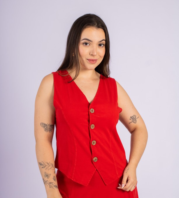Colete Com Botões Frontais Vermelho