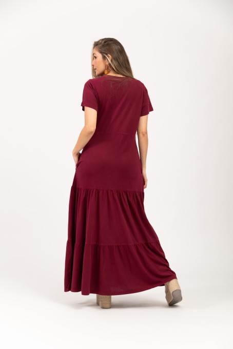 Vestido Longo em Camadas Vinho