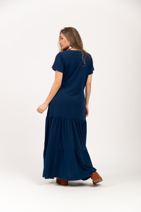 Vestido Longo em Camadas Azul Marinho
