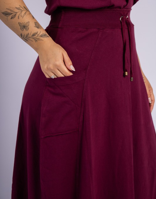 Saia Longa Com Bolsos Laterais Vinho