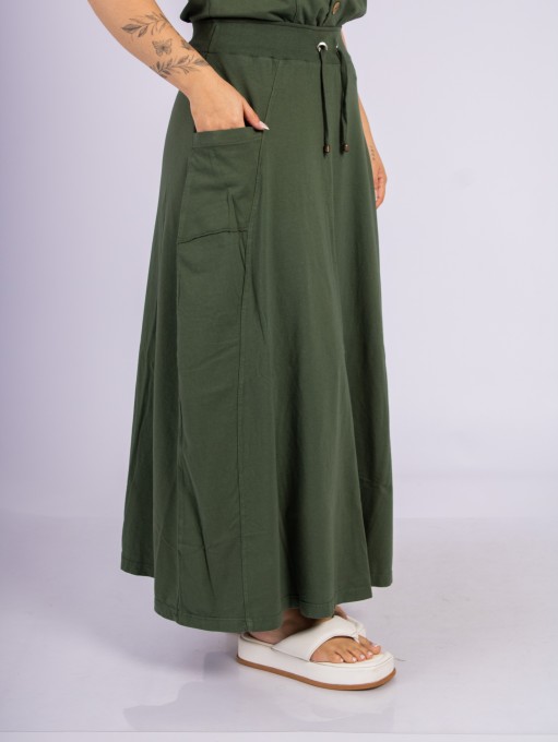 Saia Longa Com Bolsos Laterais Verde Musgo
