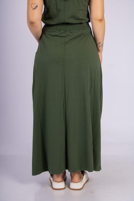 Saia Longa Com Bolsos Laterais Verde Musgo