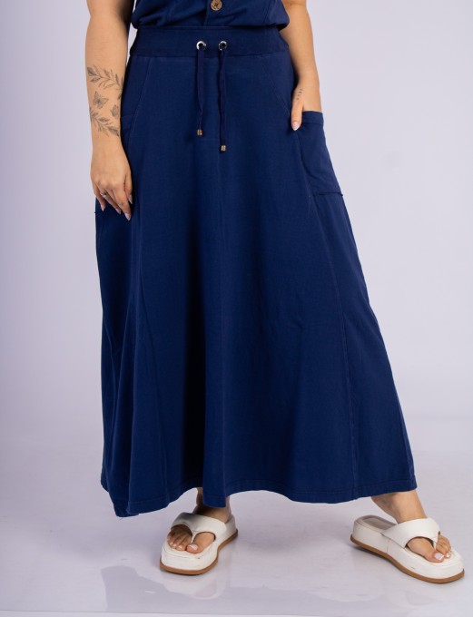 Saia Longa Com Bolsos Laterais Azul Marinho