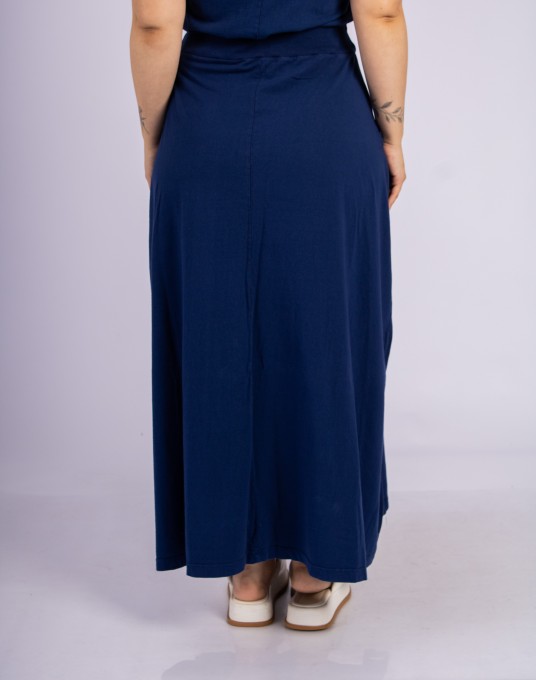 Saia Longa Com Bolsos Laterais Azul Marinho